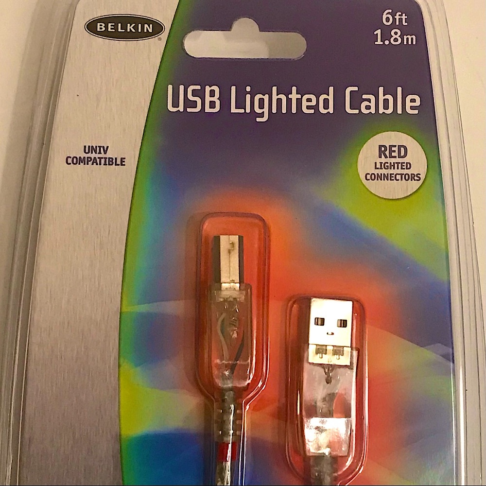 Belkin USB Red Lighted Cable - 6 feet -F3U144-06-RED - New in box.
